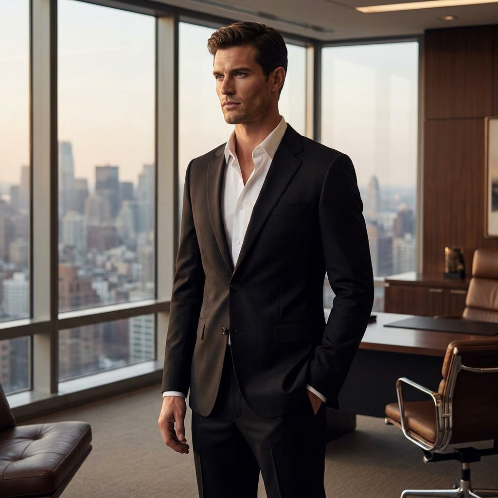 Custom Men Single Breasted TR Business 2‑Piece Suit, British American Style