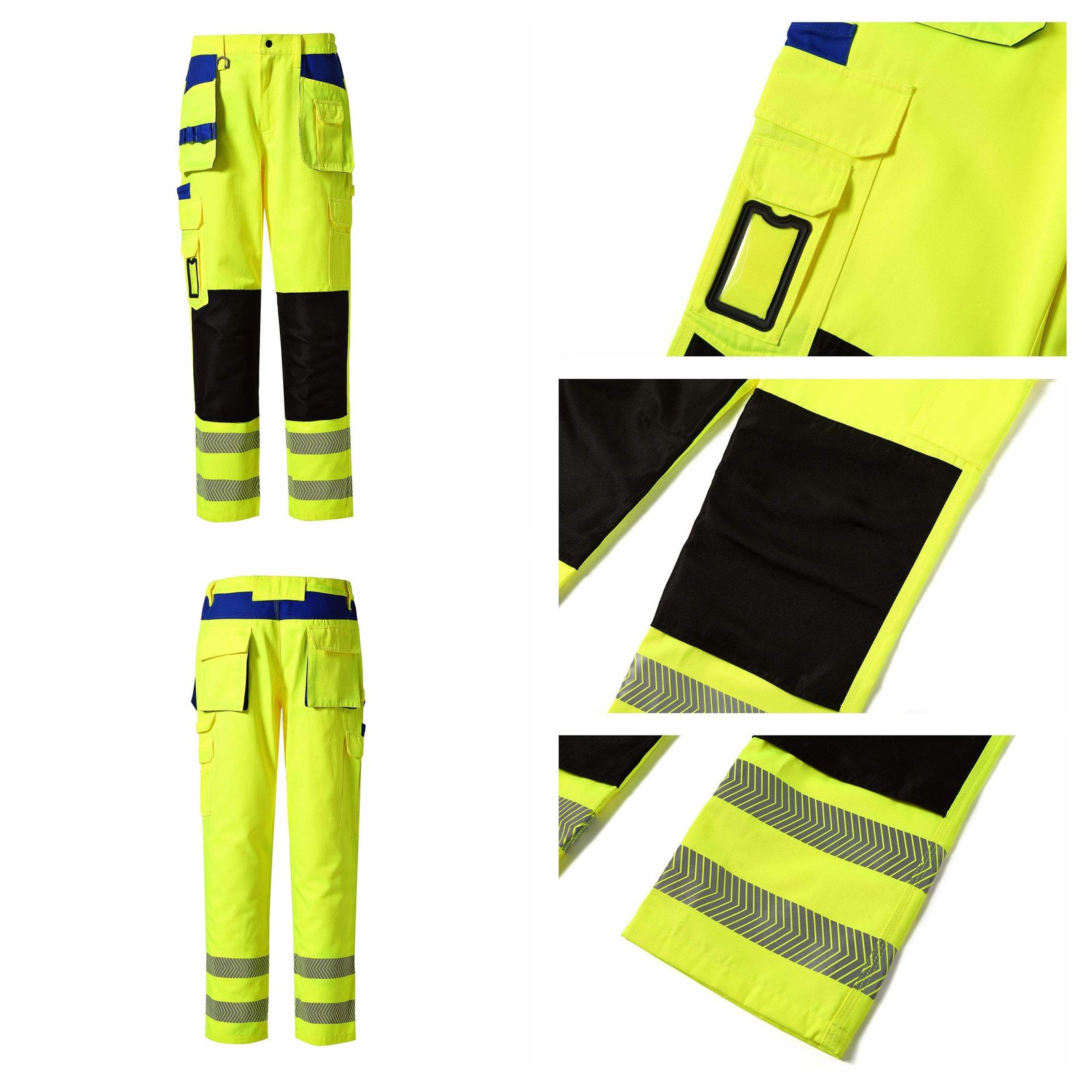 High Visibility Reflective Safety Work Trousers, 70% Polyester 30% Cotton EN ISO 20471 Cargo Work Pants for Men